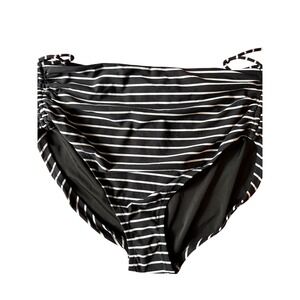 CALIA Womens Stripe Black Ruched‎ Side Rise Swimsuit Bikini Bottom
